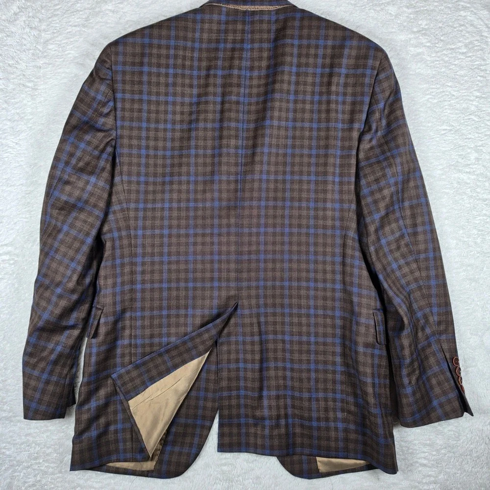 Hart Schaffner Marx Sport Coat Mens 38S Brown Blue Wool Plaid L/S Button up